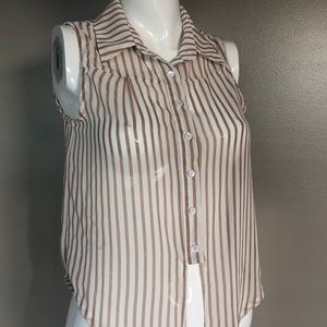 Poetry cream tan striped sleeveless top with tie